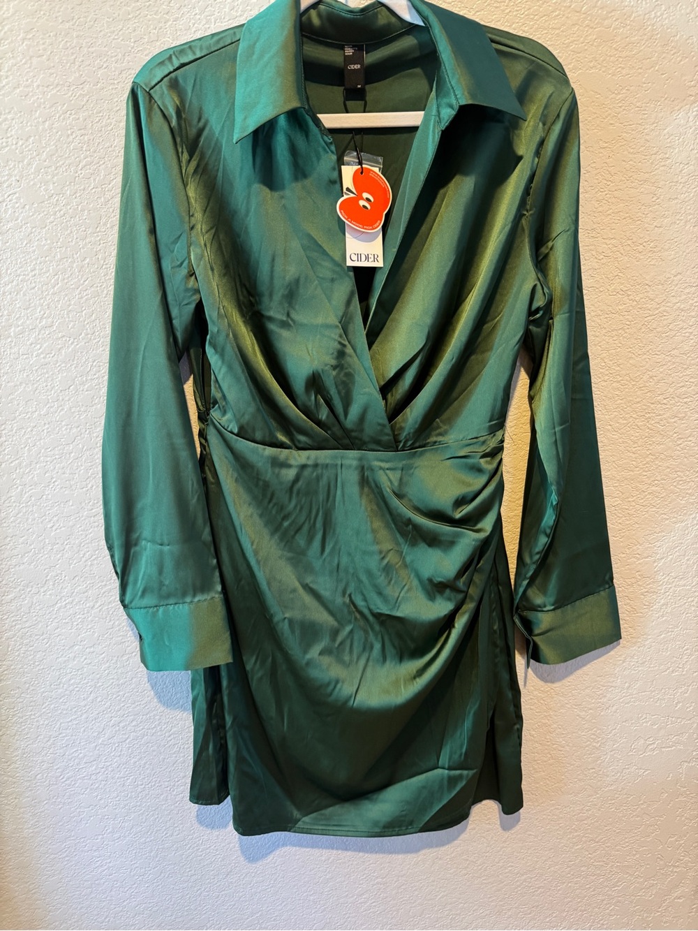 Cider Dirty Martini Green Satin Wrap Shirt Dress SOLD OUT ONLINE - Picture 2 of 11